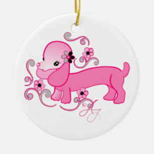 Ornamento De Cerâmica Lindo Dachshund Rosa