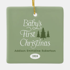 Ornamento De Cerâmica Lindo e Simples Natal de Bebê Sage Branco 1º Natal
