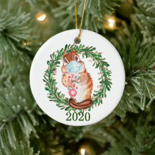 Ornamento De Cerâmica Lindo Esquilo Usando Máscara Facial 2020