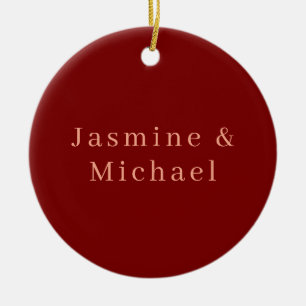 Ornamento De Cerâmica Lindo Minimalista Vermelho Escuro & Pêssego Nome P