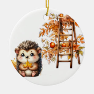Ornamento De Cerâmica Lindo ouriço de outono com ilustração de escada de