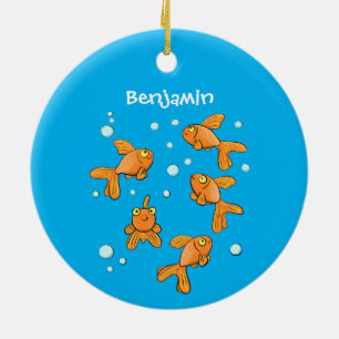 Ornamento De Cerâmica Lindo peixe dourado laranja em ilustração de desen