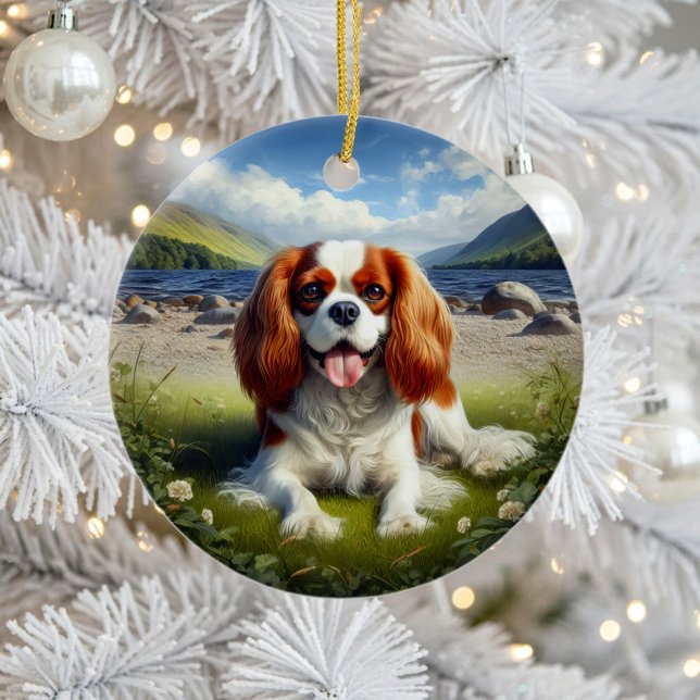 Ornamento De Cerâmica Lindo Porta-retrato de Cavalier King Charles Spani (Criador carregado)