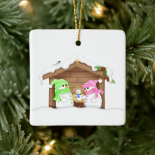Ornamento De Cerâmica Lindo Presépio de Homem de Neve de Natal