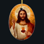 Ornamento De Cerâmica Lindo religioso, Sagrado Coração de Jesus<br><div class="desc">Belo coração religioso Sagrado da imagem de Jesus impressão</div>