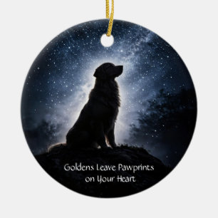 Ornamento De Cerâmica Lindo Retriever Dourado Céu Estrelado Feriado