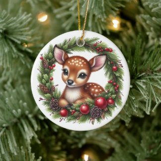 Ornamento De Cerâmica Lindo Veado de Natal Personalizado