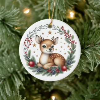 Ornamento De Cerâmica Lindo Veado de Natal Personalizado