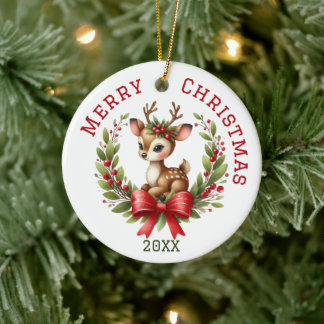 Ornamento De Cerâmica Lindo Veado de Natal Personalizado