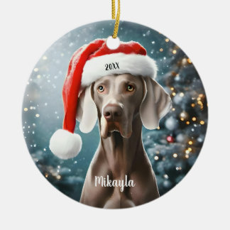 Ornamento De Cerâmica Lindo Weimaraner com Natal de Chapéu de Papai Noel