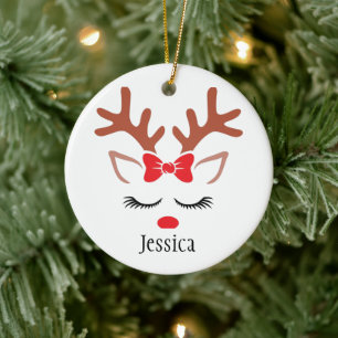 Ornamento De Cerâmica Lindos cílios de Rena de Natal femininos nariz ver