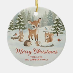 Ornamento De Cerâmica Lindos Veados e Animais da Floresta Feliz Natal