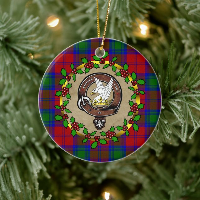 Ornamento De Cerâmica Lindsay Clan Crachá & Tartan Personalizou o Natal (Árvore)