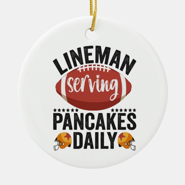 Ornamento De Cerâmica Lineman Servindo Pancakes Daily Funny Football Gif (Frente)