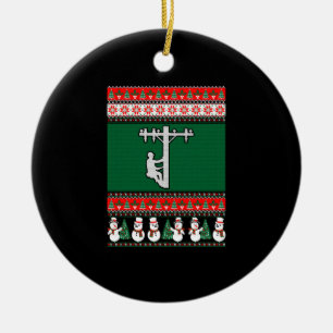Ornamento De Cerâmica Lineman Ugly Christmas Sweater