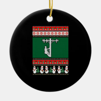Ornamento De Cerâmica Lineman Ugly Christmas Sweater