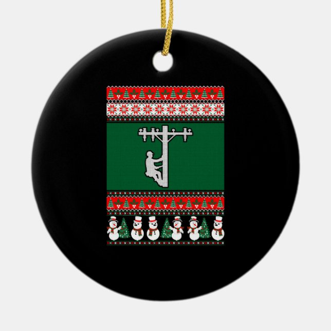 Ornamento De Cerâmica Lineman Ugly Christmas Sweater (Frente)