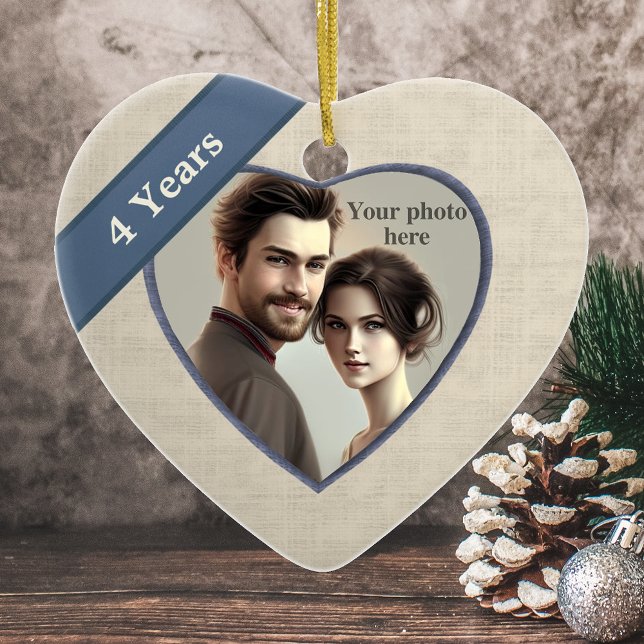 Ornamento De Cerâmica Linen Look 4th Anniversário (Azul): Adicionar uma  (Criador carregado)