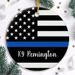 Ornamento De Cerâmica Linha Azul Thin - Policial - Bandeira Americana<br><div class="desc">Mostre seu apoio e orgulho para nossa polícia com esta barra de tortas fina da linha azul - bandeira americana em cores da Polícia,  design angustiada. Mãe da Polícia - Presentes da Esposa da Polícia</div>
