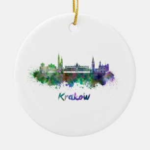 Ornamento De Cerâmica Linha do horizonte Cracóvia em aquarela