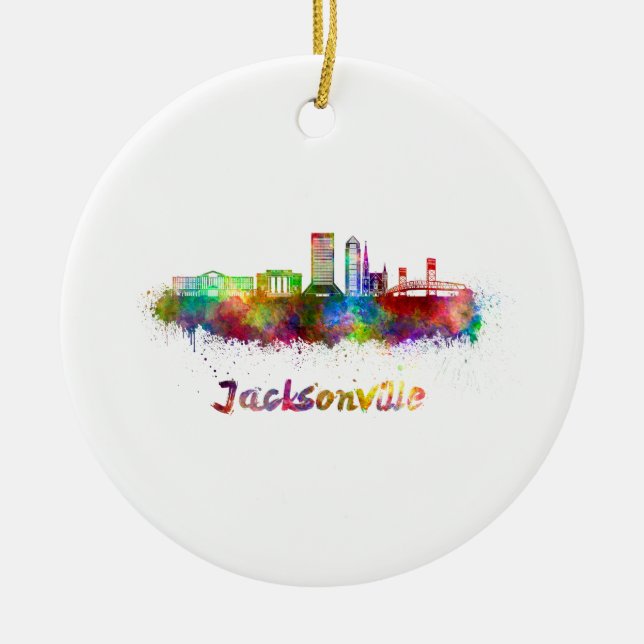 Ornamento De Cerâmica Linha do horizonte de Jacksonville V2 em aquarela (Frente)