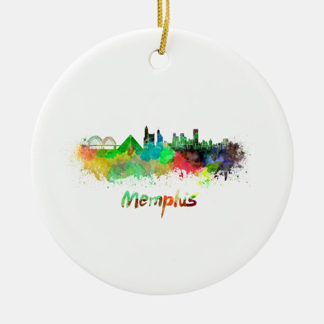Ornamento De Cerâmica Linha do horizonte Memphis em aquarela (Frente)