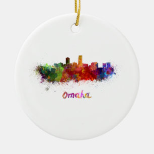 Ornamento De Cerâmica Linha do horizonte Omaha em aquarela