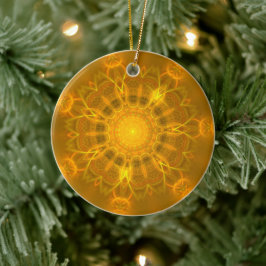 Ornamento De Cerâmica Linhas de renda Mandala Brilhante Brilho Amarelo Q