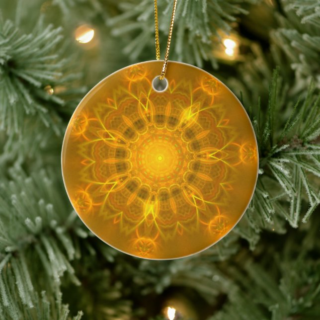 Ornamento De Cerâmica Linhas de renda Mandala Brilhante Brilho Amarelo Q (Árvore)