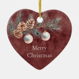 Ornamento De Cerâmica Linho vermelho profundo (aparência de linho)