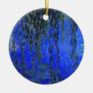 Ornamento De Cerâmica Lírios de água monet e ramificações de salgueiro