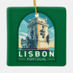 Ornamento De Cerâmica Lisboa Portugal Belem Torre Viagem Retro Emblema<br><div class="desc">Lisboa Portugal retro viagem mostrando a Torre Belém. Torre Belém,  oficialmente a Torre de Vincent Santo é uma fortificação do século XVI,  localizada em Lisboa,  que serviu de ponto de embarque e desembarque para exploradores portugueses, </div>