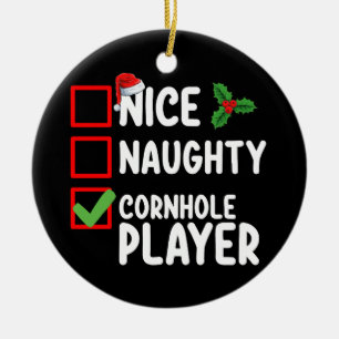Ornamento De Cerâmica Lista de Natal de Jogador de Cornhole Bonzinho Mal