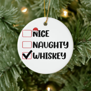 Ornamento De Cerâmica Lista de Natal do Papai Noel Whisky Malvado Bom