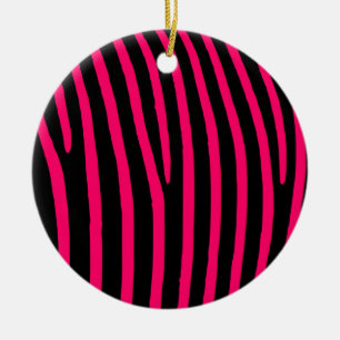 Ornamento De Cerâmica Listras de Zebra Rosa Quente