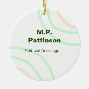 Ornamento De Cerâmica Listras laranja verdes adicionam nome mensagem tex