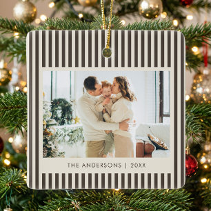Ornamento De Cerâmica Listras Marrons Modernas Foto Personalizada Natal