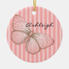 Ornamento De Cerâmica Listras Rosa com Borboleta