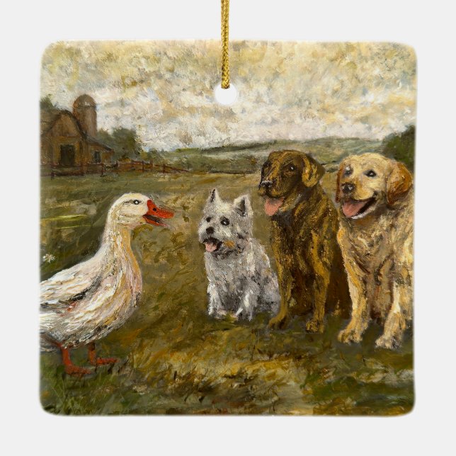 Ornamento De Cerâmica Little Chat: Whimsical Christmas Farm Animal (Verso)