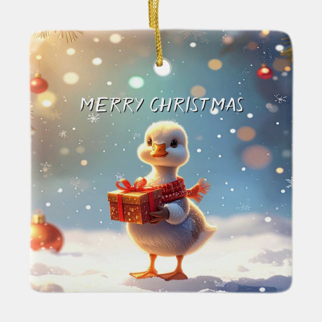 Ornamento De Cerâmica Little Duck Christmas Holiday Ornament (Frente)