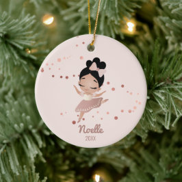 Ornamento De Cerâmica Little Girl Ballerina com Arco, Rosa Dourado