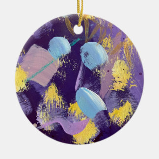 Ornamento De Cerâmica Lively blue, purple, and yellow abstract art