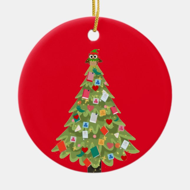 Ornamento De Cerâmica Livro ama feliz sonho árvore de Natal diversão (Frente)
