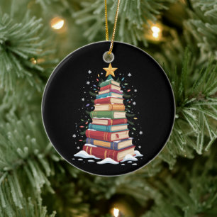 Ornamento De Cerâmica Livro Árvore de Natal Professor Bibliotecário Aman