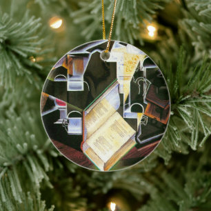 Ornamento De Cerâmica Livro, Cano e Óculos, Juan Gris, Cubismo Vintage