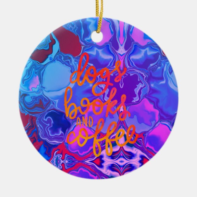 Ornamento De Cerâmica Livros de cães e abstrato de café (Frente)