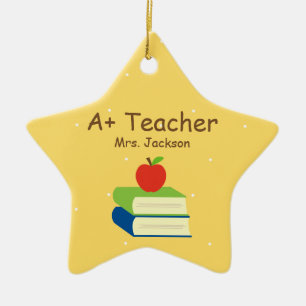 Ornamento De Cerâmica Livros e Apple de escola personalizados do