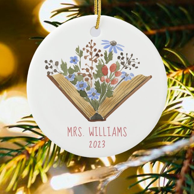 Ornamento De Cerâmica Livros Florais do Professor (Criador carregado)