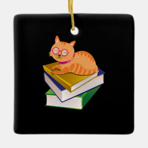 Ornamento De Cerâmica Livros - Presente do Livro de Gatos e Livros