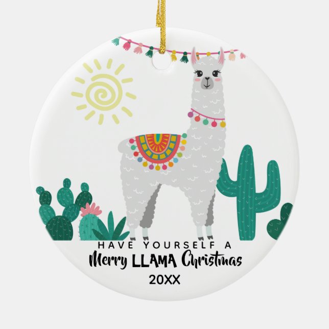 Ornamento De Cerâmica Llama CHristmas Engraçado Ornament (Traseira)